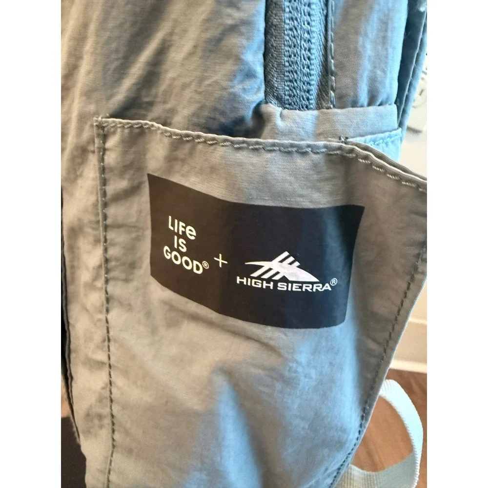Life is Good x High Sierra Blue Nylon Backpack Sunset Seagull Graphic Travel Bag
